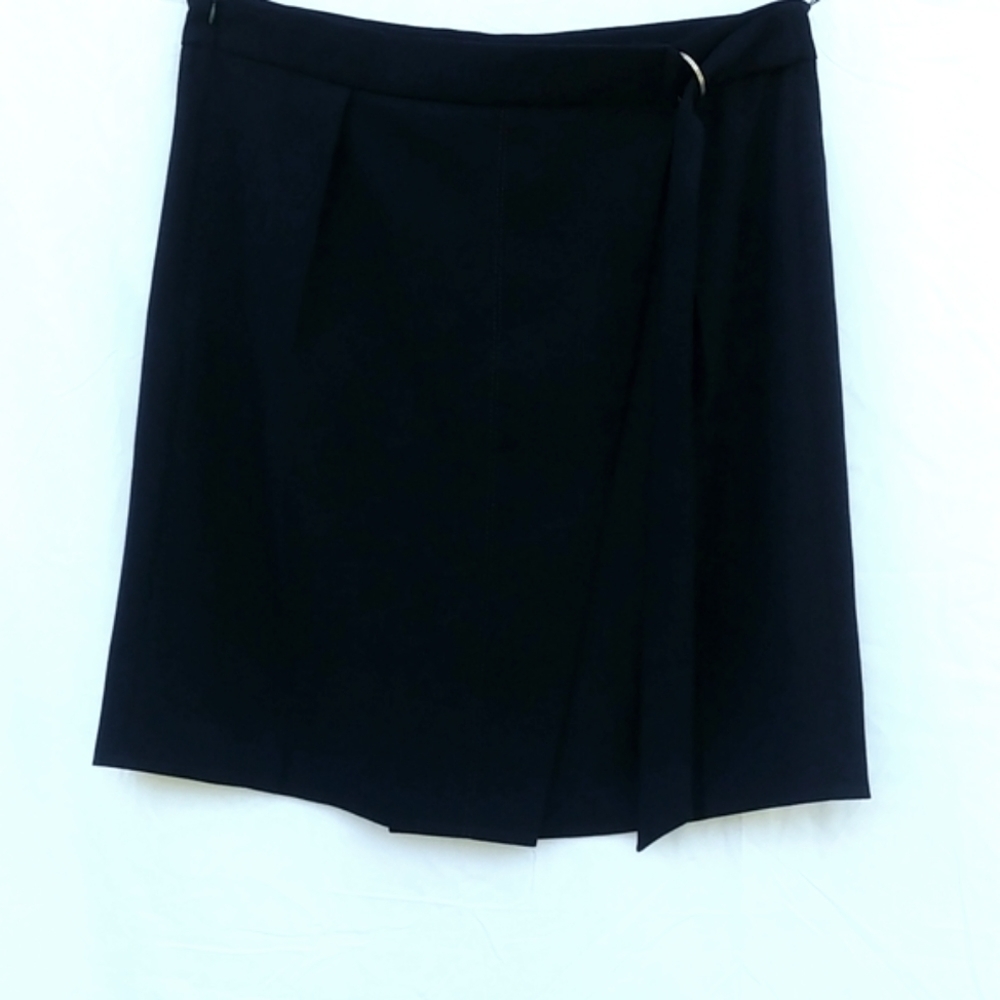 LOUIS VUITTON, UNIFORMES  blue-black poly crepe wrap skirt, size 10